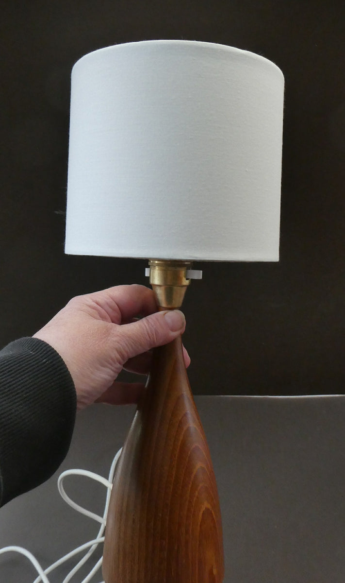 White teak shop table lamp