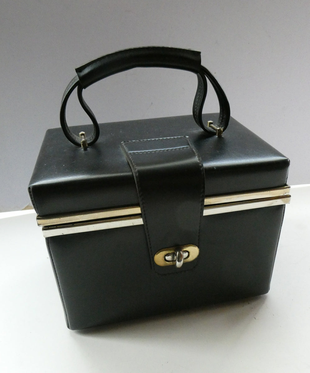 Gucci Rare Vintage 1950’s Black Leather Handbag with Red Leather Lining