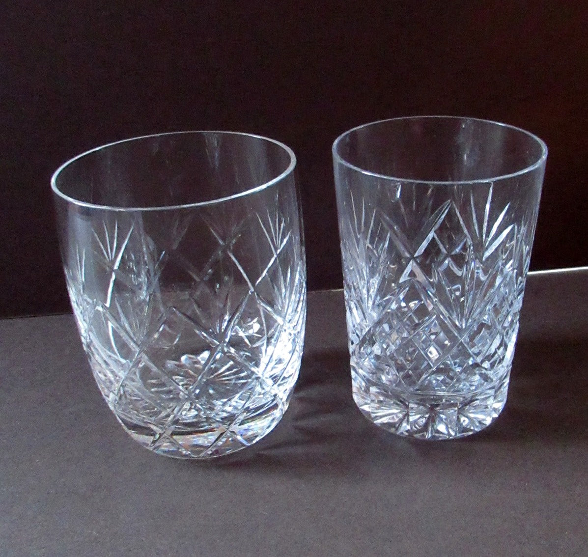 EDINBURGH CRYSTAL. Four Vintage Crystal Tumblers. Two Pairs: One Barrel  Shape and Other Straight Sides
