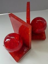 Load image into Gallery viewer, 1970s Scottish Shattaline Crushed Plastic Ball Bookends Red
