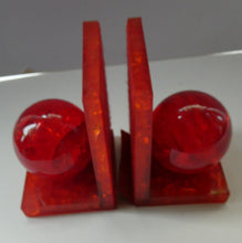 Load image into Gallery viewer, 1970s Scottish Shattaline Crushed Plastic Ball Bookends Red
