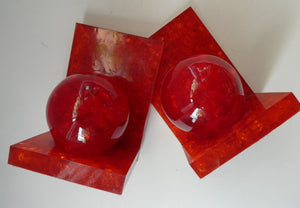 1970s Scottish Shattaline Crushed Plastic Ball Bookends Red