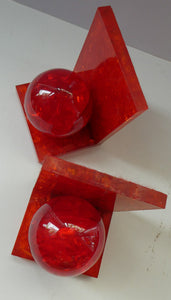 1970s Scottish Shattaline Crushed Plastic Ball Bookends Red