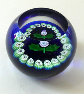 1987 Vintage CAITHNESS GLASS Miniature Faceted Paperweight with Thistle