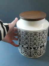 Load image into Gallery viewer, LARGE Vintage 1960s HORNSEA POTTERY Lidded Flour Canister. Stylish C-Scroll Pattern
