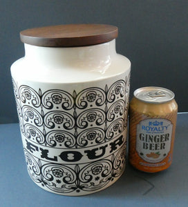 LARGE Vintage 1960s HORNSEA POTTERY Lidded Flour Canister. Stylish C-Scroll Pattern