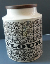 Load image into Gallery viewer, LARGE Vintage 1960s HORNSEA POTTERY Lidded Flour Canister. Stylish C-Scroll Pattern
