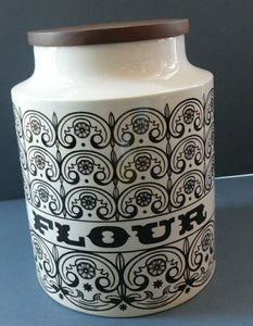 LARGE Vintage 1960s HORNSEA POTTERY Lidded Flour Canister. Stylish C-Scroll Pattern