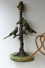 Load image into Gallery viewer, 1920s AUSTRIAN Bronze Table Lamp in the Form of a Tree with Cold Painted Budgerigars. Nice Green Onyx Base
