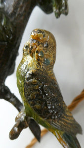 1920s AUSTRIAN Bronze Table Lamp in the Form of a Tree with Cold Painted Budgerigars. Nice Green Onyx Base