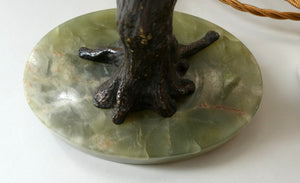 1920s AUSTRIAN Bronze Table Lamp in the Form of a Tree with Cold Painted Budgerigars. Nice Green Onyx Base