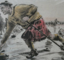 Load image into Gallery viewer, SCOTTISH ART. Lively Colour Etching Entitled &quot;Curling Competition&quot; by Henry Wilkinson (1921 - 2011). SIGNED
