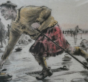 SCOTTISH ART. Lively Colour Etching Entitled "Curling Competition" by Henry Wilkinson (1921 - 2011). SIGNED