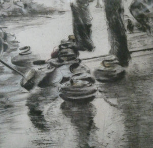 SCOTTISH ART. Lively Colour Etching Entitled "Curling Competition" by Henry Wilkinson (1921 - 2011). SIGNED