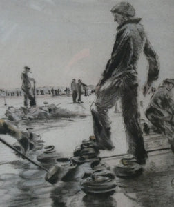 SCOTTISH ART. Lively Colour Etching Entitled "Curling Competition" by Henry Wilkinson (1921 - 2011). SIGNED