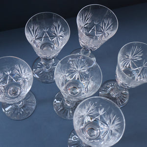 SET OF SIX Vintage Edinburgh Crystal HOCK Wine Glasses. STAR OF EDINBURGH Pattern: 6 1/4 inches