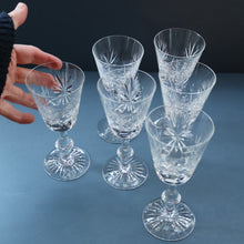 Load image into Gallery viewer, SET OF SIX Vintage Edinburgh Crystal HOCK Wine Glasses. STAR OF EDINBURGH Pattern: 6 1/4 inches
