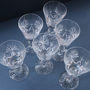 SET OF SIX Vintage Edinburgh Crystal HOCK Wine Glasses. STAR OF EDINBURGH Pattern: 6 1/4 inches