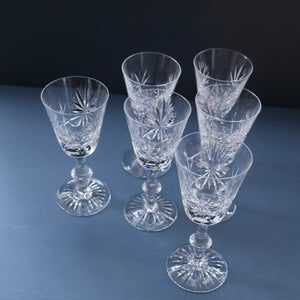 SET OF SIX Vintage Edinburgh Crystal HOCK Wine Glasses. STAR OF EDINBURGH Pattern: 6 1/4 inches