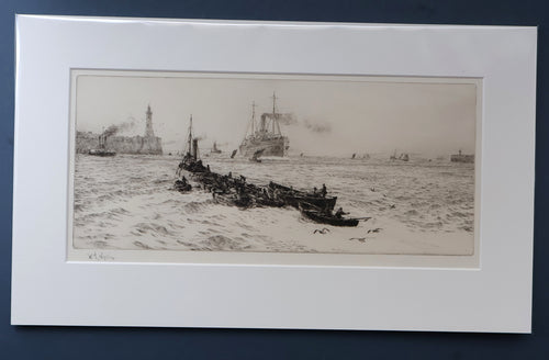 ORIGINAL ETCHING: William Lionel Wyllie (1851 – 1931) TYNEMOUTH. Pencil Signed