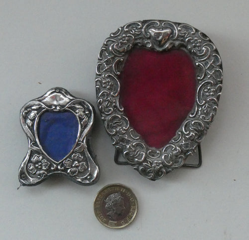 PAIR of Miniature Antique Hallmarked Silver Photograph Frames (1889 and 1906, Birmingham)