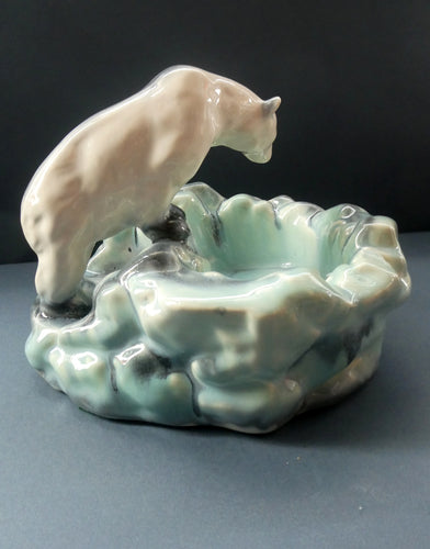 1930s ART DECO Czech Polar Bear Bowl. Very Decorative Figurative Centerpiece Designed by Ditmar Urbach