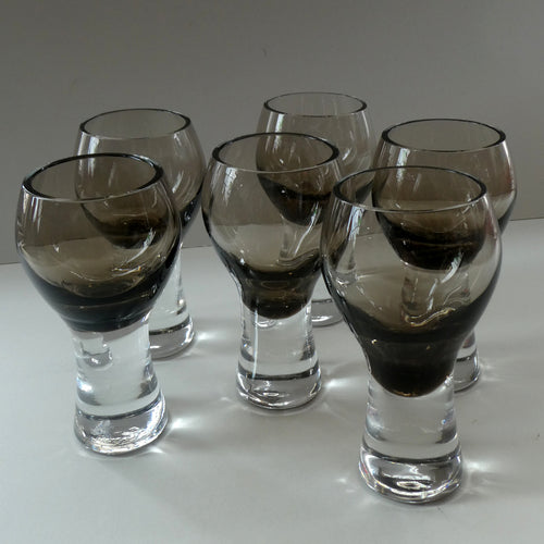 SIX Caithness CANISBAY LARGE Peat Coloured Wine Glasses. Space Age Shape. 5 1/4 inches in height