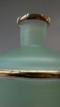 Load image into Gallery viewer, Stylish 1950s LAEKEN CRISTAL Green Frosted Glass &amp; Gold Decanter with Six Small Tumblers: Made in Belgium
