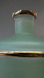 Stylish 1950s LAEKEN CRISTAL Green Frosted Glass & Gold Decanter with Six Small Tumblers: Made in Belgium