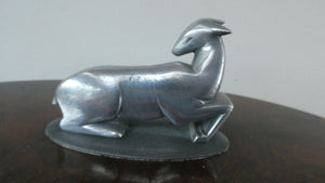 Unusual 1930s ART DECO Wooden Box with Hinged Lid. Metal Deer Sculpture on Lid (in the manner of Just Andersen)