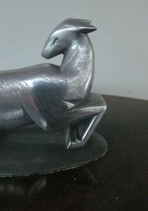 Unusual 1930s ART DECO Wooden Box with Hinged Lid. Metal Deer Sculpture on Lid (in the manner of Just Andersen)