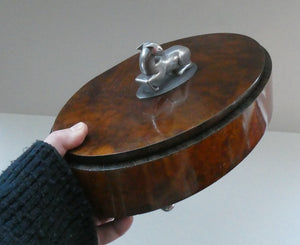 Unusual 1930s ART DECO Wooden Box with Hinged Lid. Metal Deer Sculpture on Lid (in the manner of Just Andersen)