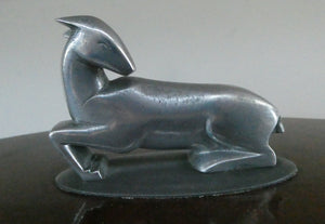 Unusual 1930s ART DECO Wooden Box with Hinged Lid. Metal Deer Sculpture on Lid (in the manner of Just Andersen)