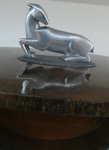 Unusual 1930s ART DECO Wooden Box with Hinged Lid. Metal Deer Sculpture on Lid (in the manner of Just Andersen)