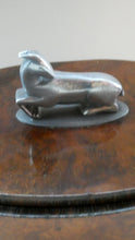 Load image into Gallery viewer, Unusual 1930s ART DECO Wooden Box with Hinged Lid. Metal Deer Sculpture on Lid (in the manner of Just Andersen)
