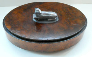 Unusual 1930s ART DECO Wooden Box with Hinged Lid. Metal Deer Sculpture on Lid (in the manner of Just Andersen)