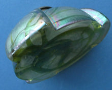 Load image into Gallery viewer, Beautiful Art Nouveau / Jugendstil Kralik Glass PAMPAS Inkwell with Lustre and Green Trail Bands, and Brass Hinged Lid
