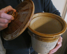 Load image into Gallery viewer, Antique Buchan Pottery Large Stoneware 12 lb. Storage Crock. MUSSELBURGH
