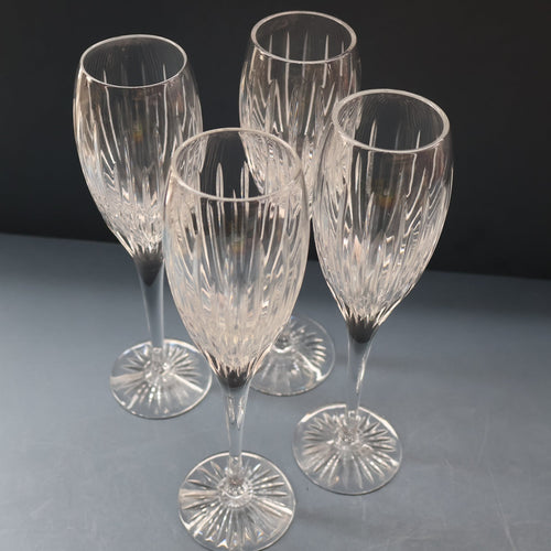 FOUR Vintage Edinburgh Crystal Tall CHAMPAGNE Flute Glasses. SYMPHONY PATTERN. 8 1/2 inches 