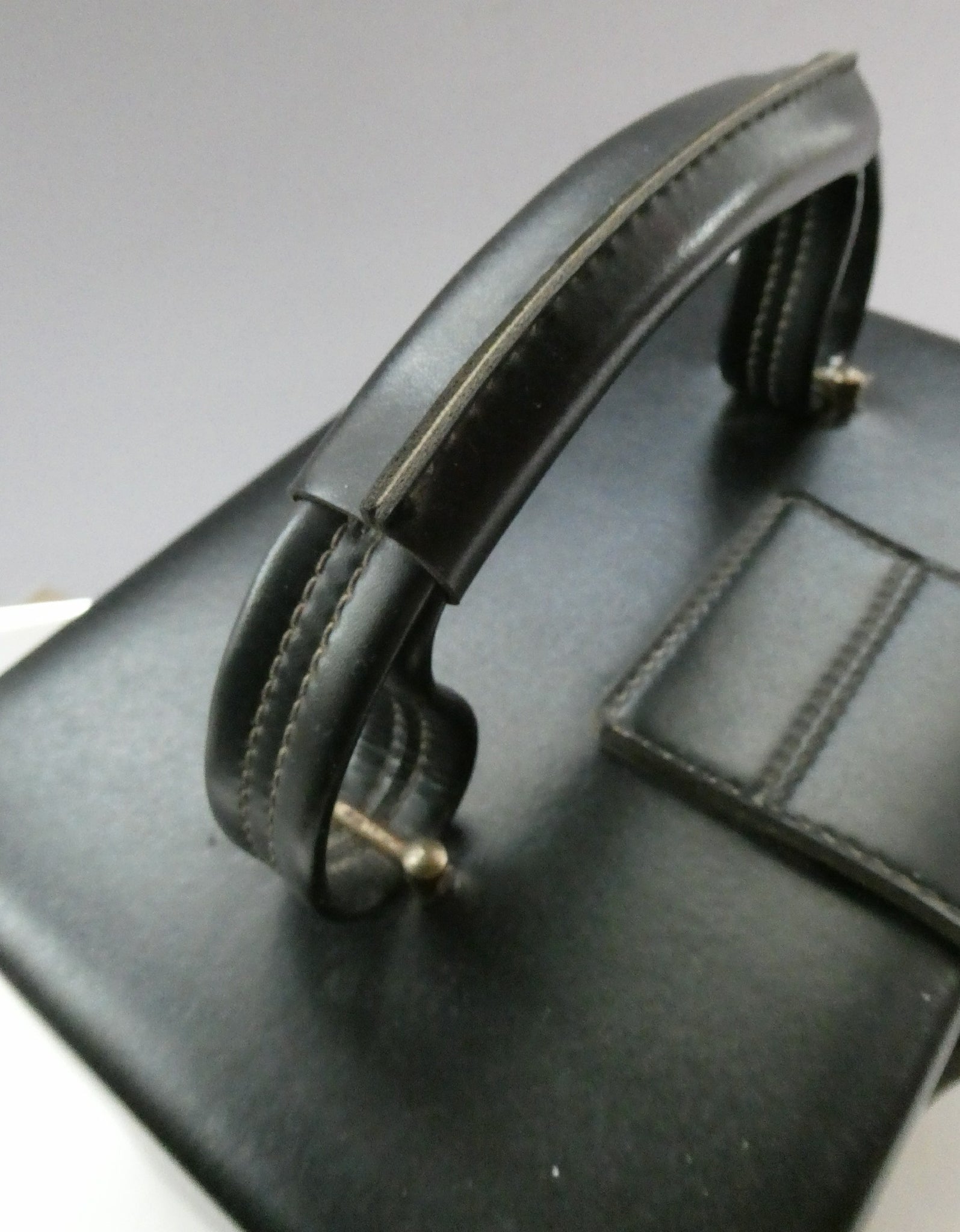 Vintage DELVAUX Black leather handbag bag 1970s