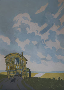 Original 1920s Colour Woodcut by John Hall Thorpe (1874 - 1947) THE CARAVAN. Pencil Signed