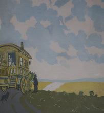 Load image into Gallery viewer, Original 1920s Colour Woodcut by John Hall Thorpe (1874 - 1947) THE CARAVAN. Pencil Signed
