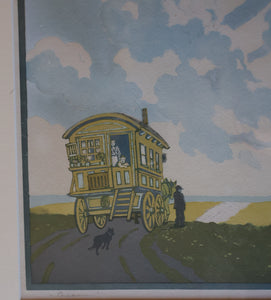 Original 1920s Colour Woodcut by John Hall Thorpe (1874 - 1947) THE CARAVAN. Pencil Signed