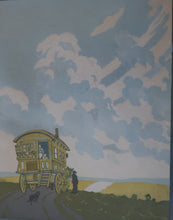 Load image into Gallery viewer, Original 1920s Colour Woodcut by John Hall Thorpe (1874 - 1947) THE CARAVAN. Pencil Signed
