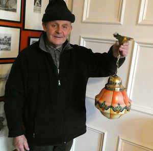 Early 20th Century Continental ART NOUVEAU / JUGENDSTIL Glass Hanging Light with Brass Fittings