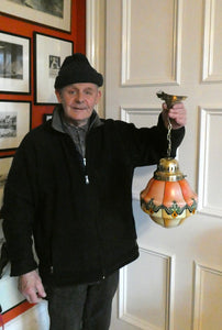 Early 20th Century Continental ART NOUVEAU / JUGENDSTIL Glass Hanging Light with Brass Fittings