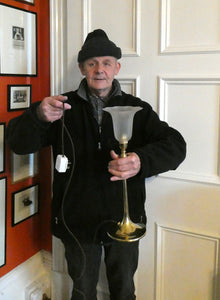 Antique Arts and Crafts Brass Lamp and Opaque White Glass Shade. DRYAD of Leicester Style