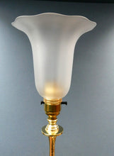 Load image into Gallery viewer, Antique Arts and Crafts Brass Lamp and Opaque White Glass Shade. DRYAD of Leicester Style
