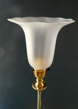 Load image into Gallery viewer, Antique Arts and Crafts Brass Lamp and Opaque White Glass Shade. DRYAD of Leicester Style
