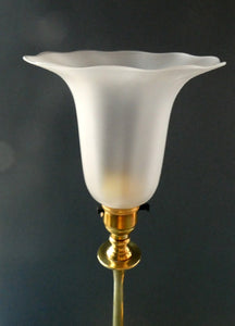 Antique Arts and Crafts Brass Lamp and Opaque White Glass Shade. DRYAD of Leicester Style